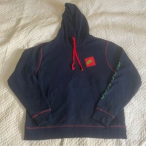 Nike Men's Navy Hoodie with Red and Green Accents - Size Medium